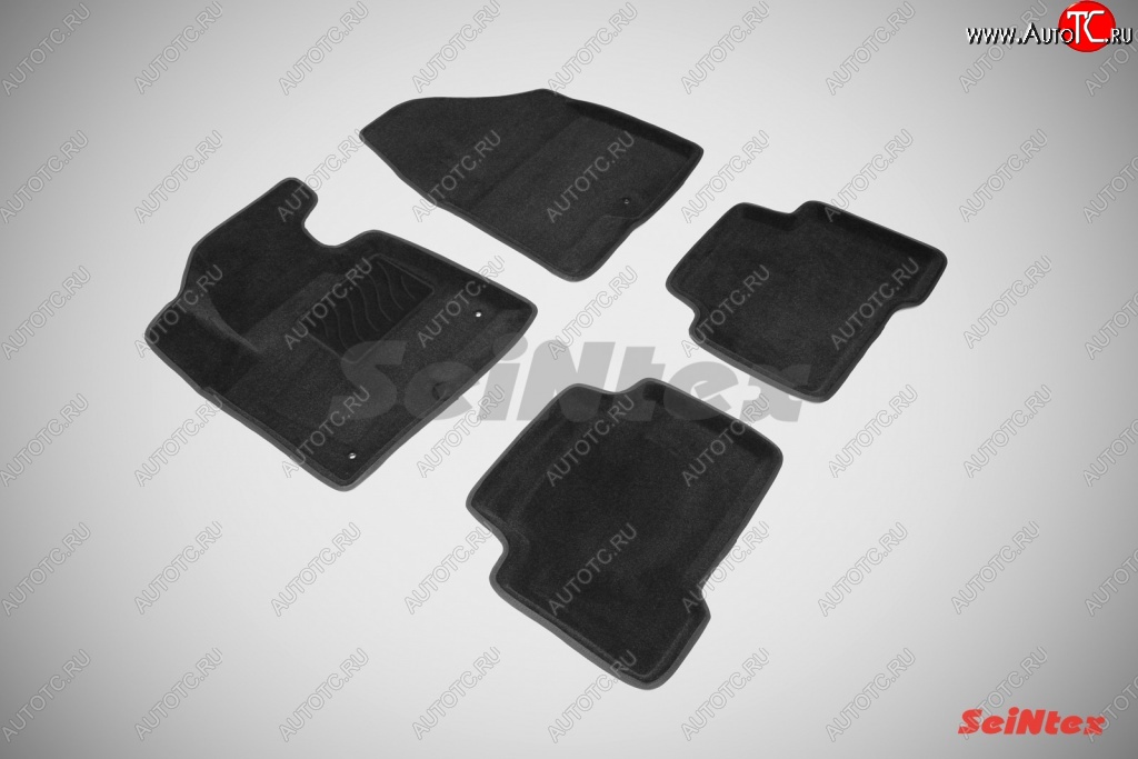 4 999 р. Износостойкие коврики в салон 3D HYUNDAI SANTA FE III черные (компл)  Hyundai Santa Fe  3 DM (2012-2016)  с доставкой в г. Калуга