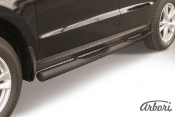 Защита штатных порогов Arbori (с проступью, черная, d76 mm). Hyundai Santa Fe 2 CM рестайлинг (2009-2012)