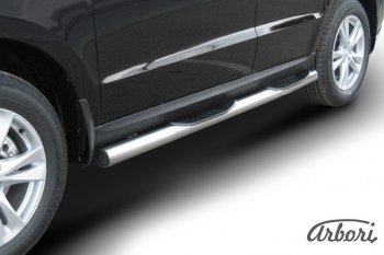 Защита штатных порогов Arbori (с проступью, нержавейка, d76 mm). Hyundai Santa Fe 2 CM рестайлинг (2009-2012)