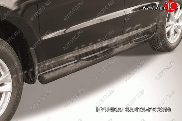 10 699 р. Защита порогов из трубы d76 Slitkoff (с проступью)  Hyundai Santa Fe  2 CM (2009-2012) (Цвет: серебристый)  с доставкой в г. Калуга