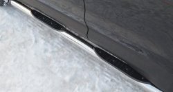 19 799 р. Защита порогов с пластиковыми вставками для ног из круглой трубы диаметром 76 мм Russtal  Hyundai Santa Fe  2 CM (2009-2012) (Защита порогов с со скосами на торцах (вариант 1))  с доставкой в г. Калуга. Увеличить фотографию 2