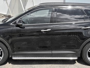 20 749 р. Порожки для ног (Ø42) Russtal  Hyundai Grand Santa Fe  1 DM (2016-2018) (лист - алюминий, профиль - нержавейка)  с доставкой в г. Калуга. Увеличить фотографию 2