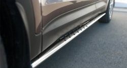 13 299 р. Защита порогов с круглыми вставками для ног из овальной трубы диаметром 75x42 мм Russtal Hyundai Grand Santa Fe 1 DM дорестайлинг (2013-2016)  с доставкой в г. Калуга. Увеличить фотографию 2