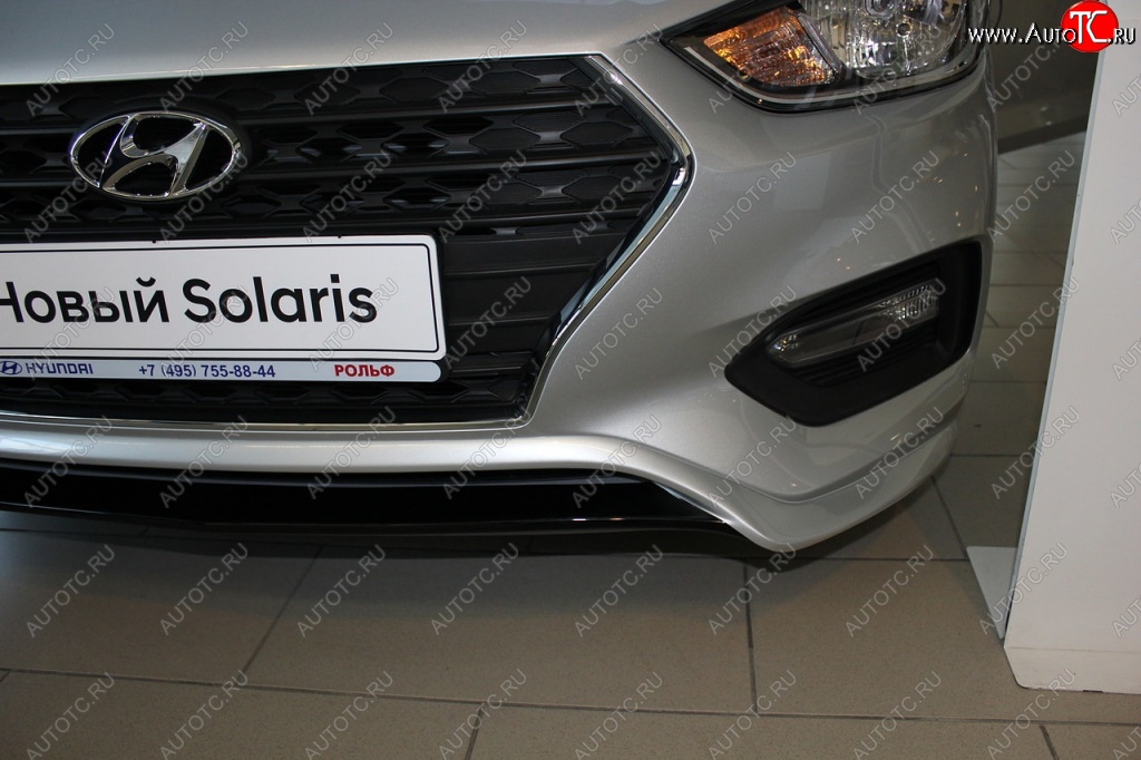 4 999 р. Накладка на передний бампер АвтоКрат  Hyundai Solaris  2 (2017-2020) (Неокрашенная)  с доставкой в г. Калуга