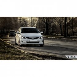 4 499 р. Накладка на передний бампер TopKontur Design  Hyundai Solaris  1 седан (2014-2017) (Глянец под окраску, Неокрашенная)  с доставкой в г. Калуга. Увеличить фотографию 4