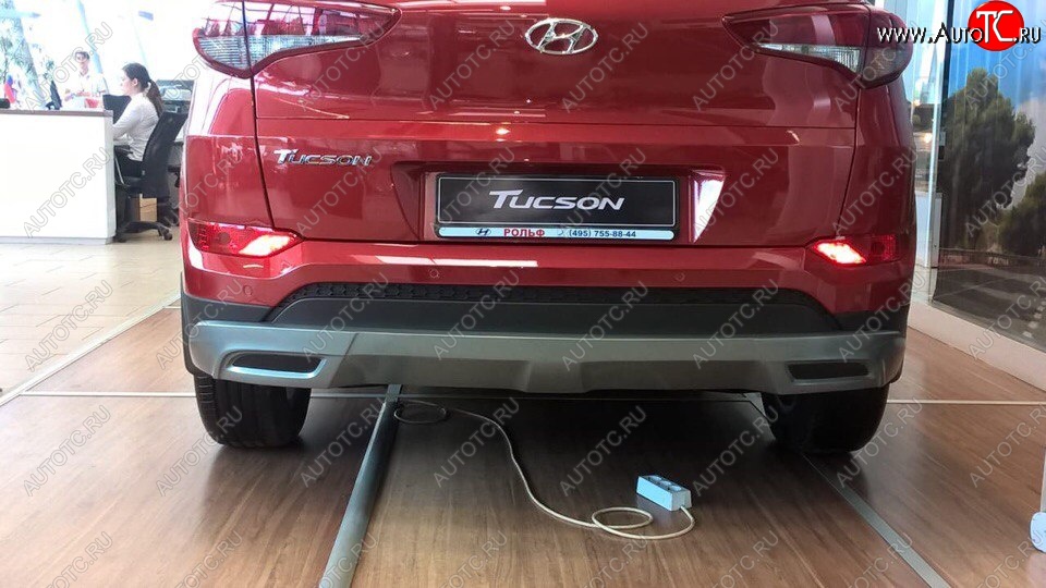 5 649 р. Накладка на задний бампер АвтоКрат Hyundai Tucson 3 TL дорестайлинг (2015-2018) (Неокрашенная)  с доставкой в г. Калуга