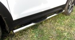 Защита порогов с пластиковыми вставками для ног из круглой трубы диаметром 76 мм Slitkoff Hyundai Tucson 3 TL дорестайлинг (2015-2018)