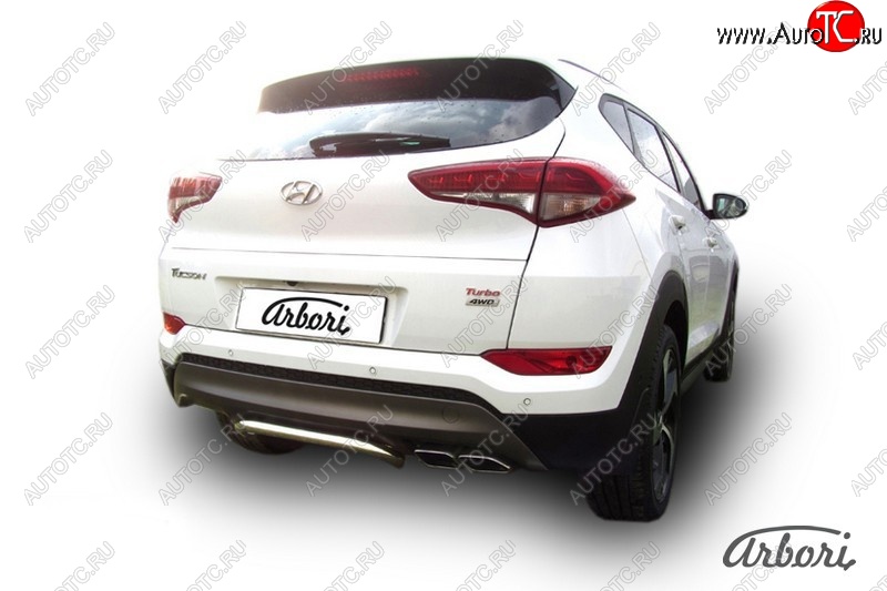 10 169 р. Защита заднего бампера Arbori (скоба, нержавейка, 1 труба d42 mm). Hyundai Tucson TL дорестайлинг (2015-2018)  с доставкой в г. Калуга