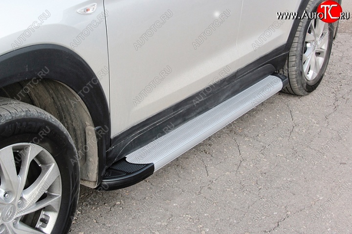 13 799 р. Алюминиевые пороги для ног Slitkoff (optima)  Hyundai Tucson  3 TL (2018-2021) (Серебристые)  с доставкой в г. Калуга