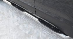 18 799 р. Защита порогов с пластиковыми вставками для ног из круглой трубы диаметром 76 мм Russtal Hyundai Tucson 1 JM (2004-2010) (Защита порогов с со скосами на торцах (вариант 1))  с доставкой в г. Калуга. Увеличить фотографию 1