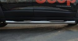 19 799 р. Защита порогов с пластиковыми вставками для ног из круглой трубы диаметром 76 мм Russtal  Jeep Cherokee  Trailhawk (2014-2024) (Защита порогов с со скосами на торцах (вариант 1))  с доставкой в г. Калуга. Увеличить фотографию 2