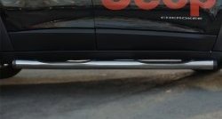 19 799 р. Защита порогов с пластиковыми вставками для ног из круглой трубы диаметром 76 мм Russtal  Jeep Cherokee  Trailhawk (2014-2024) (Защита порогов с со скосами на торцах (вариант 1))  с доставкой в г. Калуга. Увеличить фотографию 6