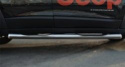 19 799 р. Защита порогов с пластиковыми вставками для ног из круглой трубы диаметром 76 мм Russtal Jeep Cherokee Trailhawk (2014-2024) (Защита порогов с со скосами на торцах (вариант 1))  с доставкой в г. Калуга. Увеличить фотографию 9