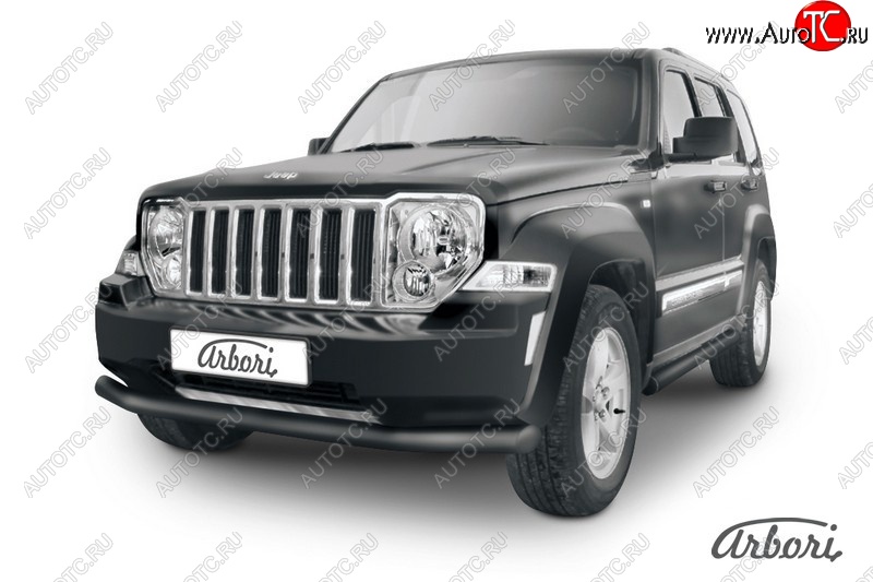 8 837 р. Защита переднего бампера Arbori (черная, 1 труба d76 mm). Jeep Cherokee KK (2007-2014)  с доставкой в г. Калуга