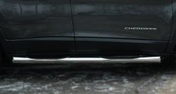 12 649 р. Защита порогов с пластиковыми вставками для ног из круглой трубы диаметром 76 мм Russtal  Jeep Cherokee  KL (2014-2017) (Защита порогов с со скосами на торцах (вариант 1))  с доставкой в г. Калуга. Увеличить фотографию 2