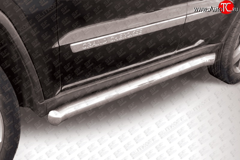 15 999 р. Защита порогов из круглой трубы диаметром 76 мм с загнутыми краями Slitkoff  Jeep Grand Cherokee  WK2 (2010-2013) (Нержавейка, Полированная)  с доставкой в г. Калуга