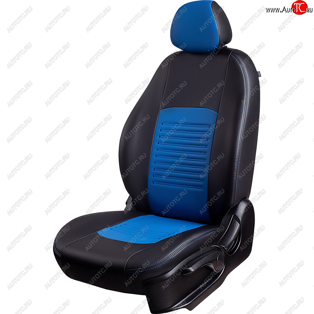 8 749 р. Чехлы для сидений Lord Autofashion Турин (экокожа)  KIA Seltos (2019-2024) (Черный, вставка синяя)  с доставкой в г. Калуга