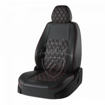 Чехлы для сидений Lord Autofashion Турин Ромб (экокожа) KIA Cerato 3 YD рестайлинг седан (2016-2019)  (Черный, вставка черная, строчка красная)
