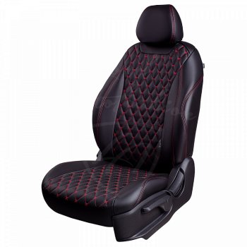 Чехлы для сидений (комплектация Comfort) Lord Autofashion Байрон (экокожа) KIA Cerato 2 TD седан (2008-2013)  (Черный, вставка черная, строчка красная)