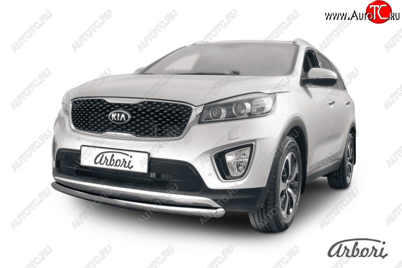 13 949 р. Защита переднего бампера Arbori (короткая, нержавейка, 1 труба d57 mm).  KIA Sorento  UM/Prime (2014-2018) дорестайлинг  с доставкой в г. Калуга