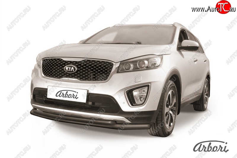 6 349 р. Защита переднего бампера Arbori (черная, 2 трубы d57 и 42 mm) KIA Sorento UM/Prime дорестайлинг (2014-2018)  с доставкой в г. Калуга