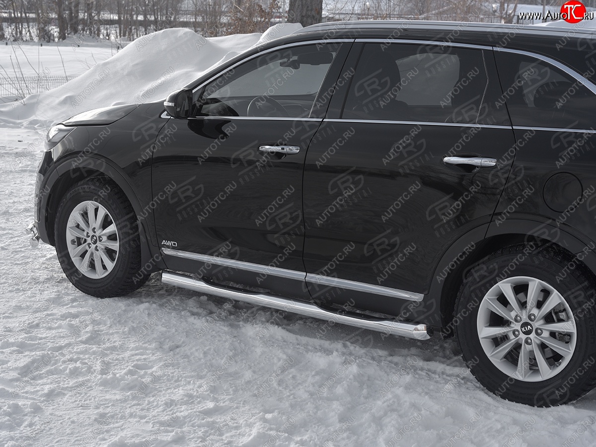 21 349 р. Защита порогов (Ø76 мм с проступью, нержавейка) SLITKOFF  KIA Sorento  UM/Prime (2018-2020) рестайлинг (Металлические торцы под 45°)  с доставкой в г. Калуга