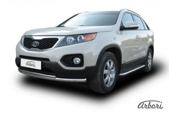 17 099 р. Защита переднего бампера Arbori (нержавейка, 2 трубы d57 и 42 mm) KIA Sorento XM дорестайлинг (2009-2012)  с доставкой в г. Калуга. Увеличить фотографию 2