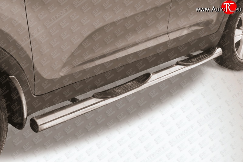 14 649 р. Защита порогов из трубы d76 мм с пластиковыми вставками для ног Slitkoff KIA Sportage 3 SL дорестайлинг (2010-2014) (Нержавейка, Полированная)  с доставкой в г. Калуга