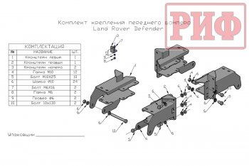 25 749 р. Бампер передний силовой РИФ Land Rover Defender 110 1 L316 дорестайлинг 5дв. (1990-2007) (Без защитной дуги)  с доставкой в г. Калуга. Увеличить фотографию 2