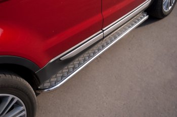 21 749 р. Пороги Russtal d42 с листом Land Rover Range Rover Evoque 1 L538 дорестайлинг 5 дв. (2011-2015) (лист алюминий, труба нержавейка)  с доставкой в г. Калуга. Увеличить фотографию 3