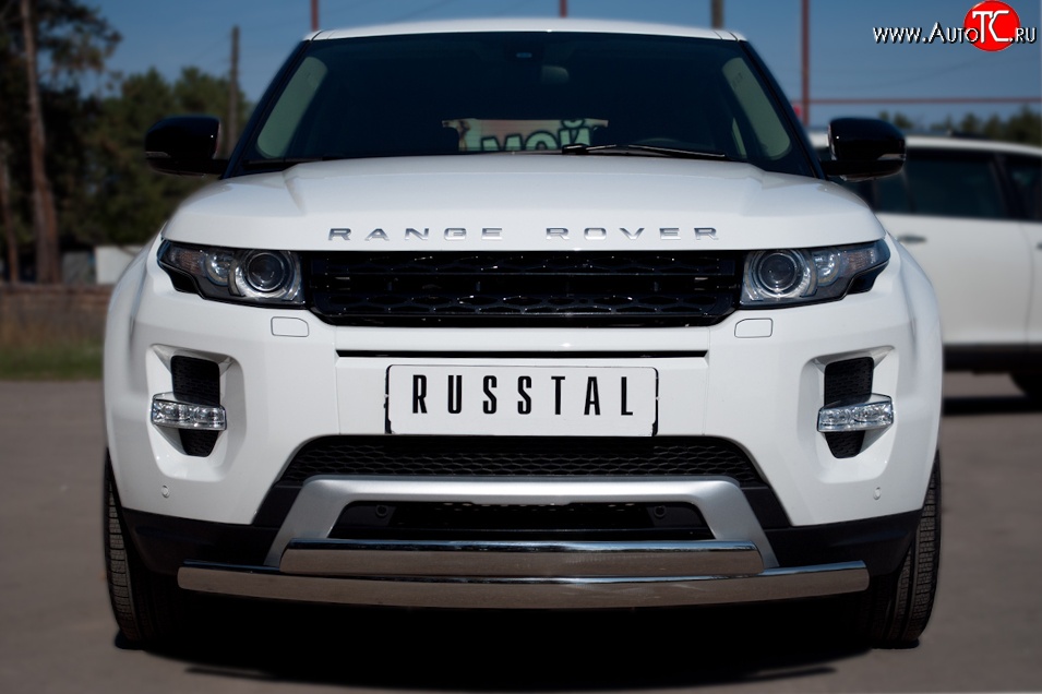 27 649 р. Защита переднего бампера (2 трубыØ75х42 мм, нержавейка) Russtal  Land Rover Range Rover Evoque  1 L538 (2011-2015)  с доставкой в г. Калуга