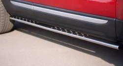 21 749 р. Защита порогов с круглыми вставками для ног из овальной трубы диаметром 75x42 мм (Prestige u Pure) Russtal  Land Rover Range Rover Evoque  1 L538 (2011-2015)  с доставкой в г. Калуга. Увеличить фотографию 2
