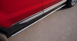 Защита порогов с круглыми вставками для ног из овальной трубы диаметром 75x42 мм (Prestige u Pure) Russtal Land Rover Range Rover Evoque 1 L538 дорестайлинг 5 дв. (2011-2015)
