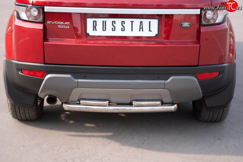 18 899 р. Защита заднего бампера (2 трубы Ø63 и 42 мм, нержавейка, Prestige u Pure) Russtal  Land Rover Range Rover Evoque  1 L538 (2011-2015)  с доставкой в г. Калуга