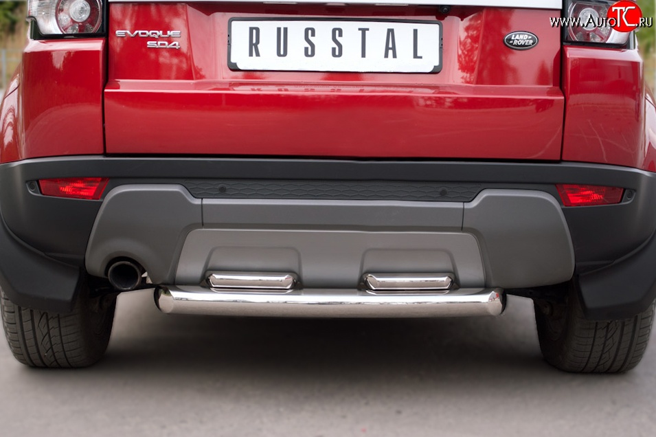 18 549 р. Защита заднего бампера (2 трубы Ø76 и 42 мм, нержавейка) Russtal  Land Rover Range Rover Evoque  1 L538 (2011-2015)  с доставкой в г. Калуга