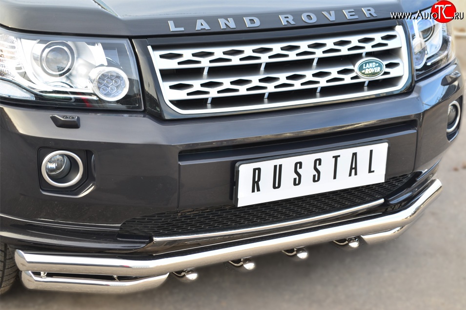 32 999 р. Защита переднего бампера (Ø63 мм с зубами, нержавейка) Russtal  Land Rover Freelander  L359 (2010-2012)  с доставкой в г. Калуга