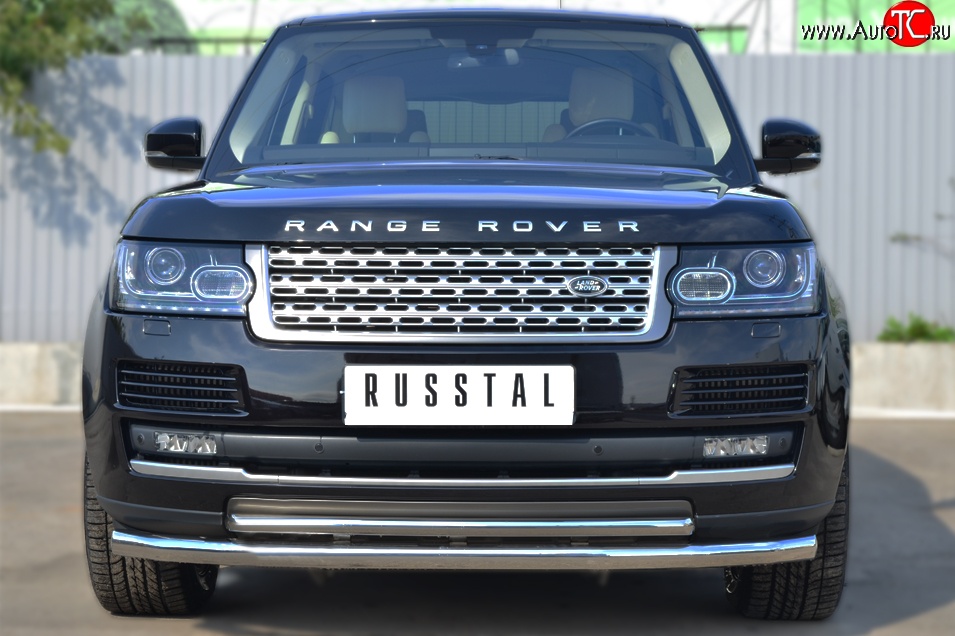 20 449 р. Защита переднего бампера (2 трубыØ63 и 42 мм, нержавейка) Russtal  Land Rover Range Rover  4 L405 (2012-2017)  с доставкой в г. Калуга