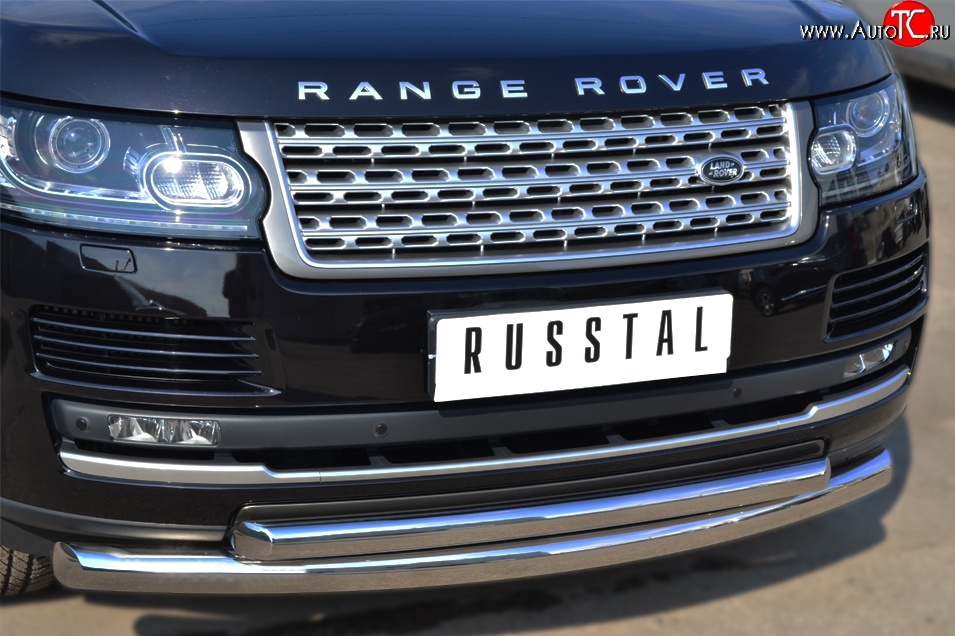 23 649 р. Защита переднего бампера (2 трубыØ76 и 63 мм, нержавейка) Russtal  Land Rover Range Rover  4 L405 (2012-2017)  с доставкой в г. Калуга