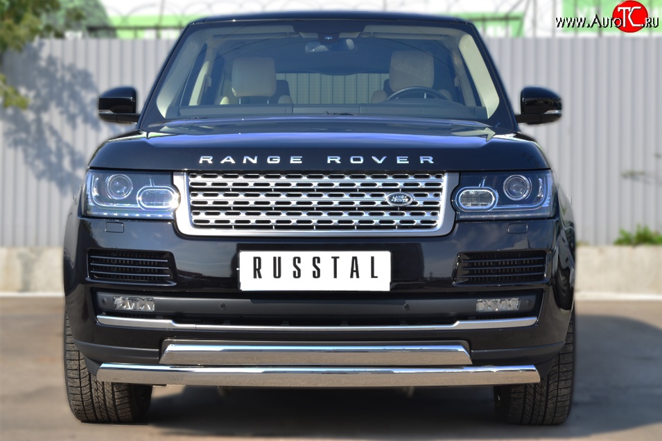 27 649 р. Защита переднего бампера (2 трубыØ75х42 мм, нержавейка) Russtal  Land Rover Range Rover  4 L405 (2012-2017)  с доставкой в г. Калуга