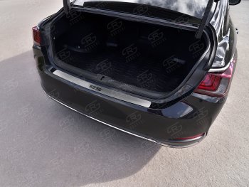 3 299 р. Защитная накладка заднего бампера Russtal  Lexus ES350  XV70 (2018-2022) (Нержавейка шлифованная с надписью)  с доставкой в г. Калуга. Увеличить фотографию 1