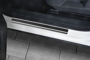 2 279 р. Пороги накладки Russtal  Lexus LX ( 450d,  570) (2015-2024) (Нержавейка с покрытием карбон и надписью)  с доставкой в г. Калуга. Увеличить фотографию 1