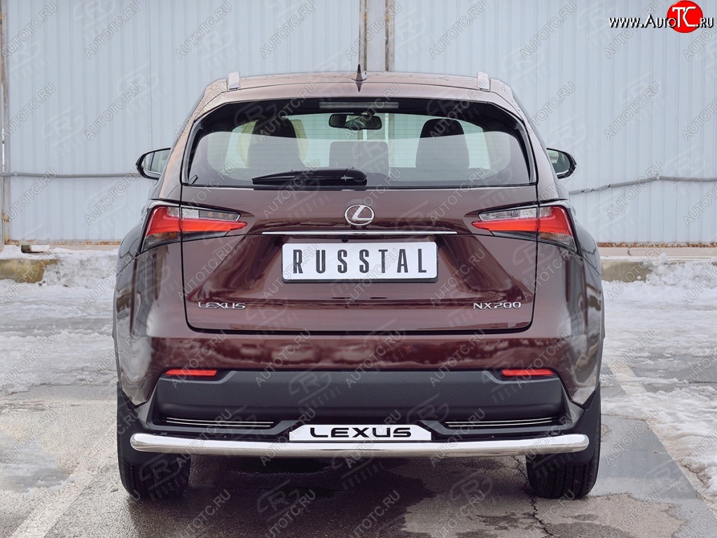 19 999 р. Защита заднего бампера (Ø63 мм с надписью, нержавейка) Russtal  Lexus NX  200 (2014-2017)  с доставкой в г. Калуга