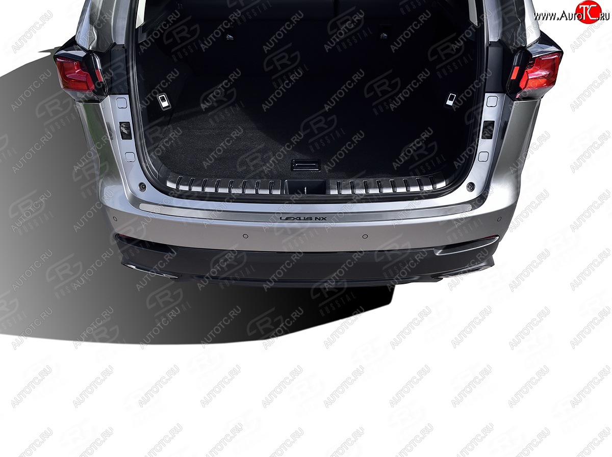 3 299 р. Защитная накладка заднего бампера Russtal  Lexus NX  200 (2014-2017) (Нержавейка шлифованная с надписью)  с доставкой в г. Калуга