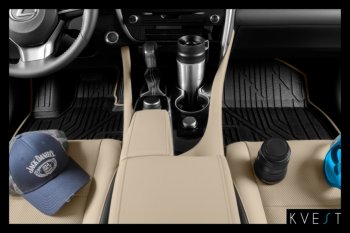 4 649 р. Коврик в салони премиум-класса Kvest  Lexus RX ( 450,  350,  200T) (2015-2019) (Черный с бежевой окантовкой)  с доставкой в г. Калуга. Увеличить фотографию 12