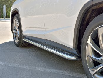 22 749 р. Порожки для ног (кроме комплектации F-Sport) Russtal (Ø42 мм)  Lexus RX350L  AL20 (2017-2022) (Лист алюминиевый, труба - нержавейка)  с доставкой в г. Калуга. Увеличить фотографию 3
