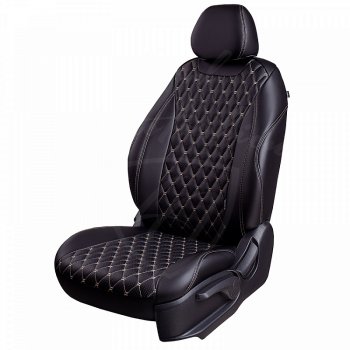 16 749 р. Чехлы для сидений Lord Autofashion Байрон (экокожа)  Mazda 3/Axela  BK (2003-2009) (Черный, вставка черная, строчка бежевая)  с доставкой в г. Калуга. Увеличить фотографию 1