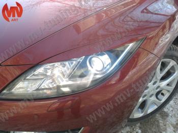 1 149 р. Реснички на фары (на фары без адаптивного света) MV-Tuning Mazda 6 GH рестайлинг седан (2010-2012) (Неокрашенные)  с доставкой в г. Калуга. Увеличить фотографию 1