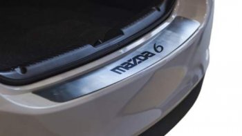 Накладка защитная на задний бампер с рисунком Souz96 нержавеющая сталь Mazda 6 GJ дорестайлинг универсал (2012-2015)