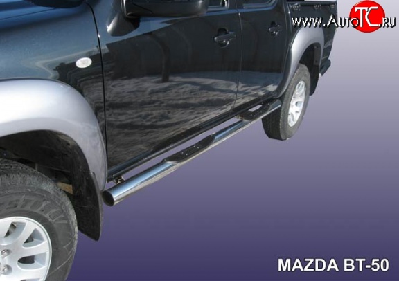 15 999 р. Защита порогов из трубы d76 мм с пластиковыми вставками для ног Slitkoff Mazda BT-50 (2006-2011) (Нержавейка, Полированная)  с доставкой в г. Калуга