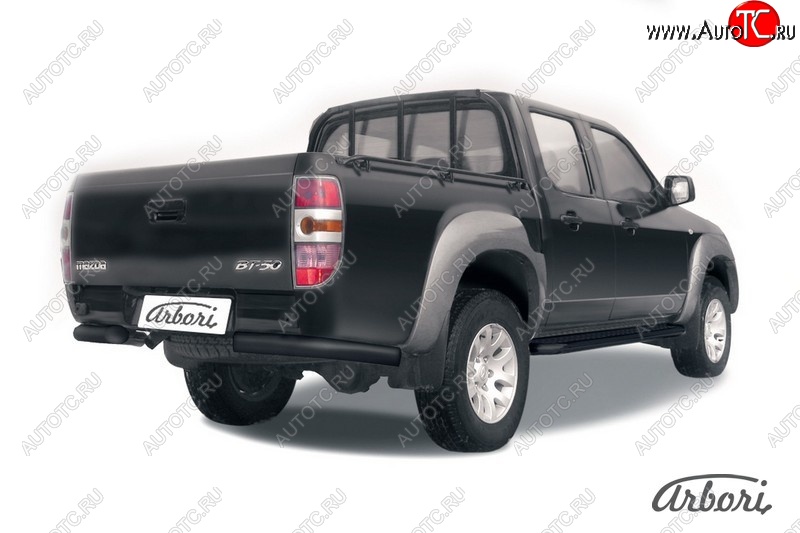 6 569 р. Защита заднего бампера Arbori (уголки, черная, 1 труба d76 mm). Mazda BT-50 (2006-2011)  с доставкой в г. Калуга